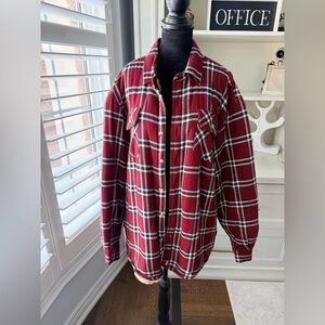 WRANGLER Red Plaid Flannel Fleece Lined Button Up Shirt Top Men’s Size Large